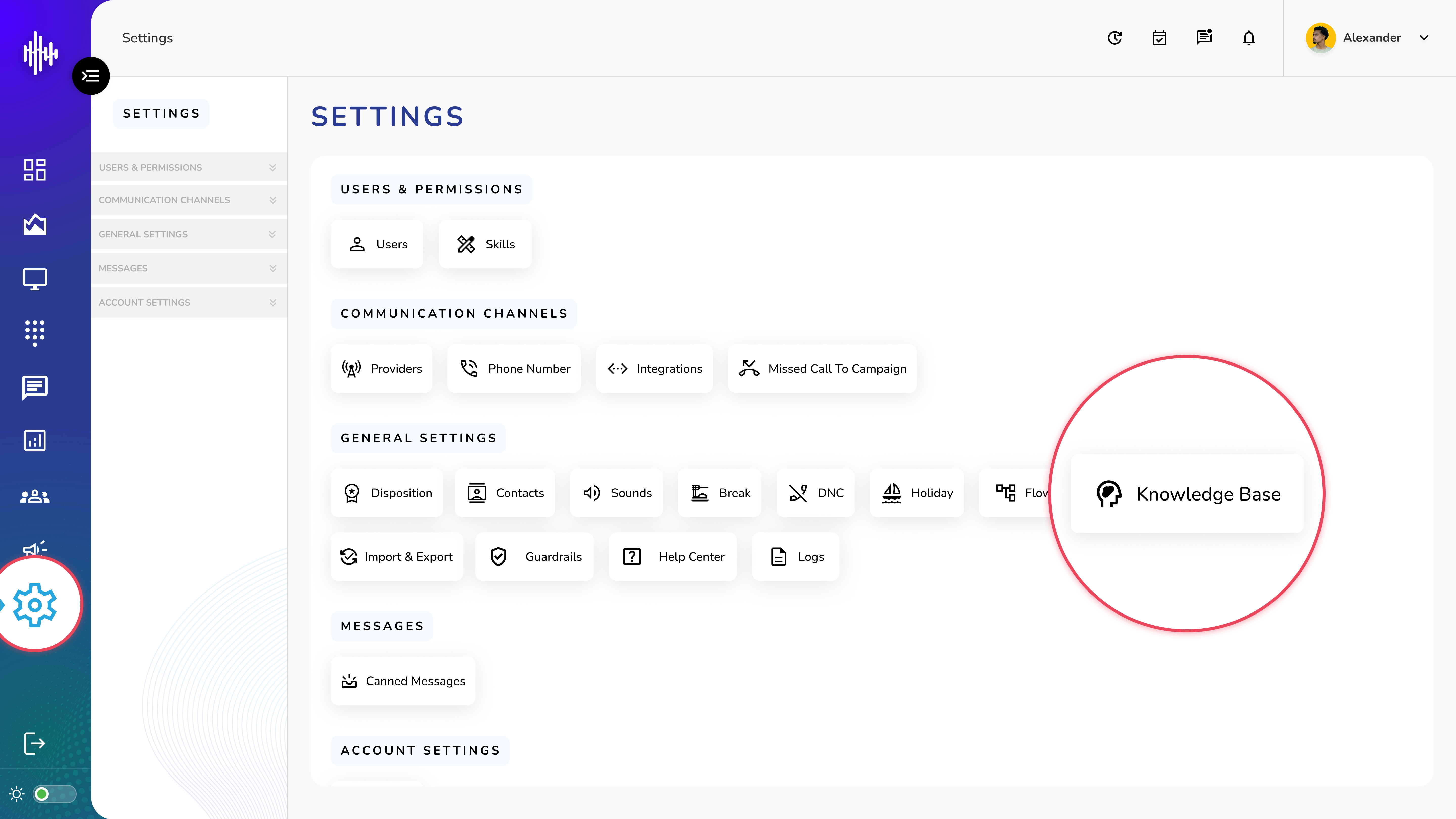 Settings-Knowledge Base